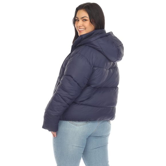 Plus Size Full Front Zip Hooded Bomber Puffer Coat - Picture 3 of 7